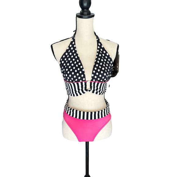 SANDORATTO Striped Polka Dot Bikini Swimsuit  Top XL Bottom M - Picture 3 of 4